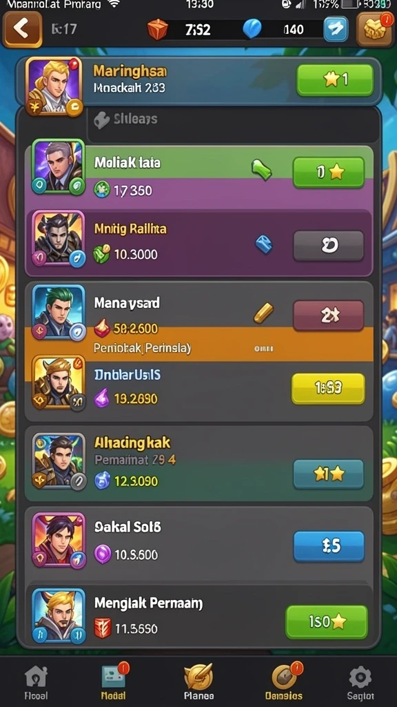 Menampilkan berbagai karakter yang dapat dipilih.
